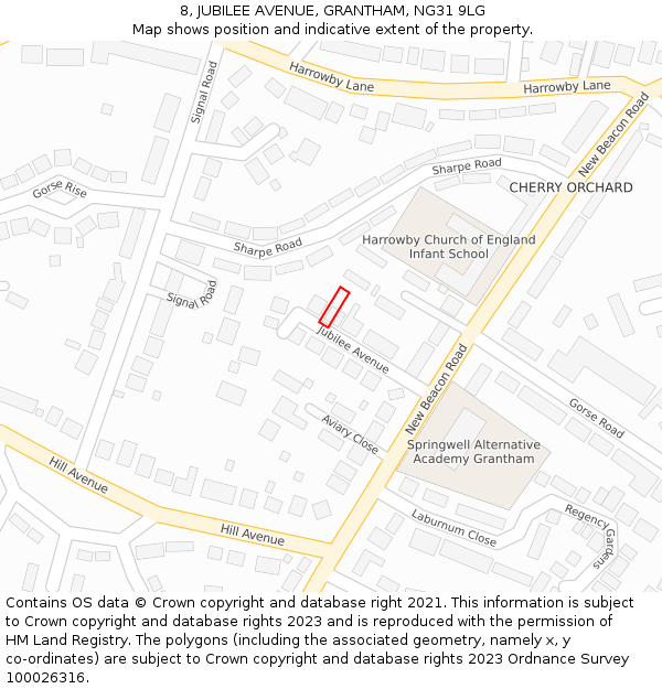 8, JUBILEE AVENUE, GRANTHAM, NG31 9LG: Location map and indicative extent of plot