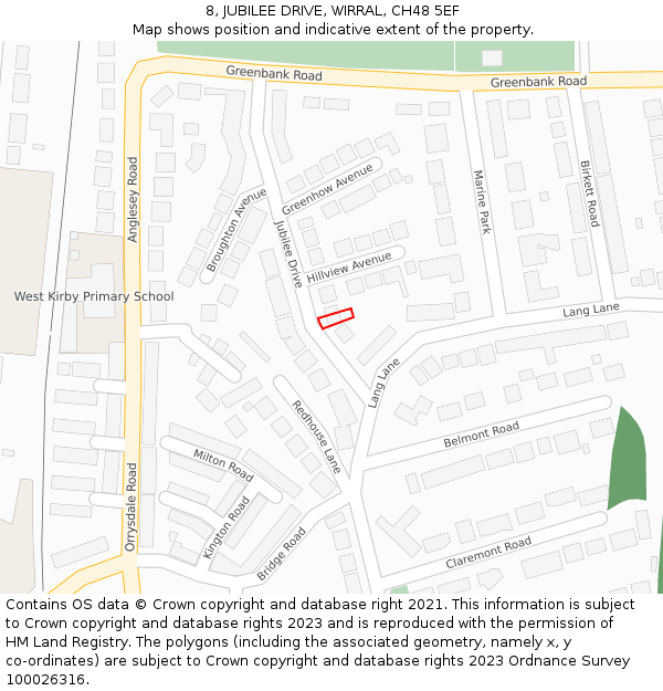 8, JUBILEE DRIVE, WIRRAL, CH48 5EF: Location map and indicative extent of plot