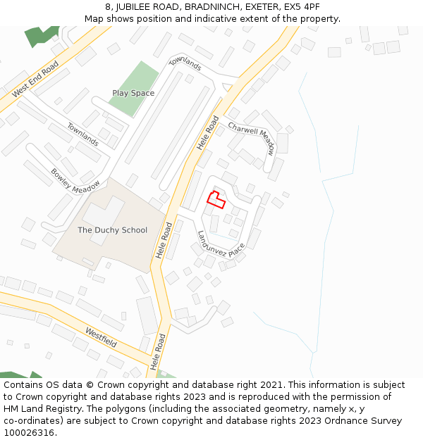 8, JUBILEE ROAD, BRADNINCH, EXETER, EX5 4PF: Location map and indicative extent of plot
