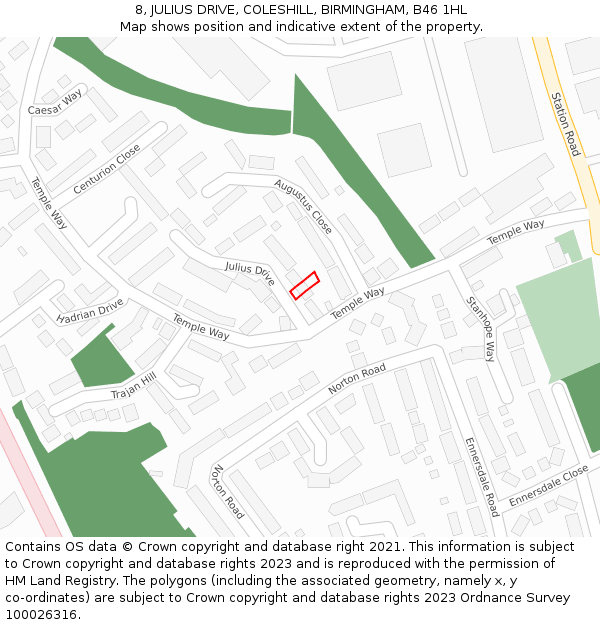 8, JULIUS DRIVE, COLESHILL, BIRMINGHAM, B46 1HL: Location map and indicative extent of plot