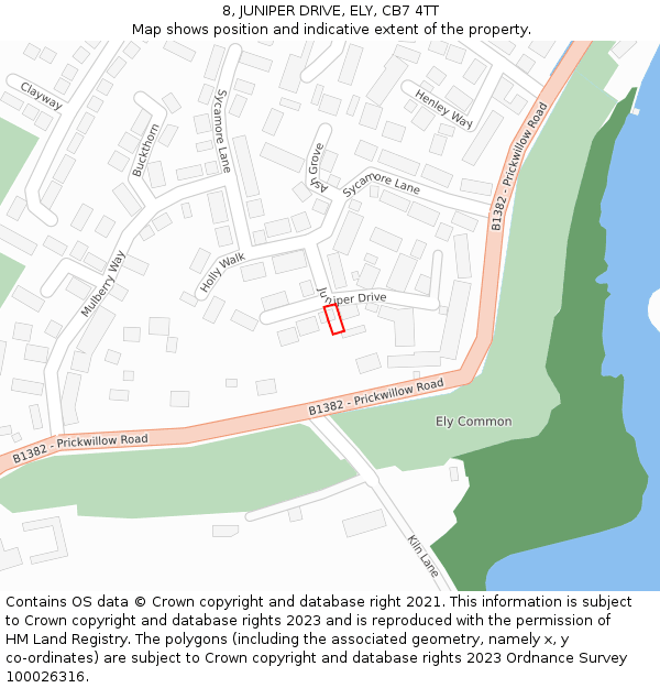 8, JUNIPER DRIVE, ELY, CB7 4TT: Location map and indicative extent of plot