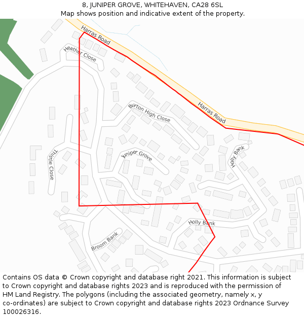 8, JUNIPER GROVE, WHITEHAVEN, CA28 6SL: Location map and indicative extent of plot