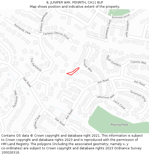 8, JUNIPER WAY, PENRITH, CA11 8UF: Location map and indicative extent of plot