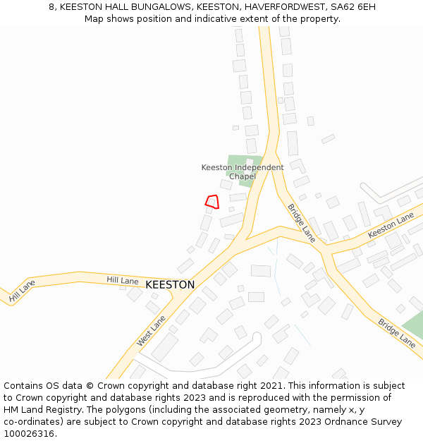 8, KEESTON HALL BUNGALOWS, KEESTON, HAVERFORDWEST, SA62 6EH: Location map and indicative extent of plot