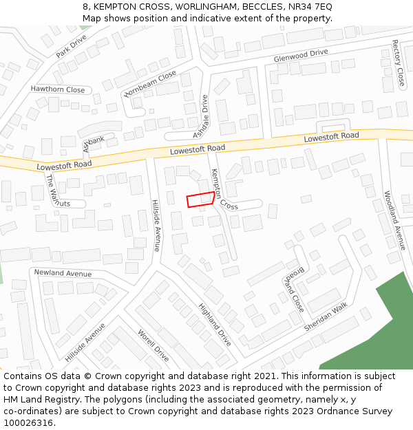 8, KEMPTON CROSS, WORLINGHAM, BECCLES, NR34 7EQ: Location map and indicative extent of plot