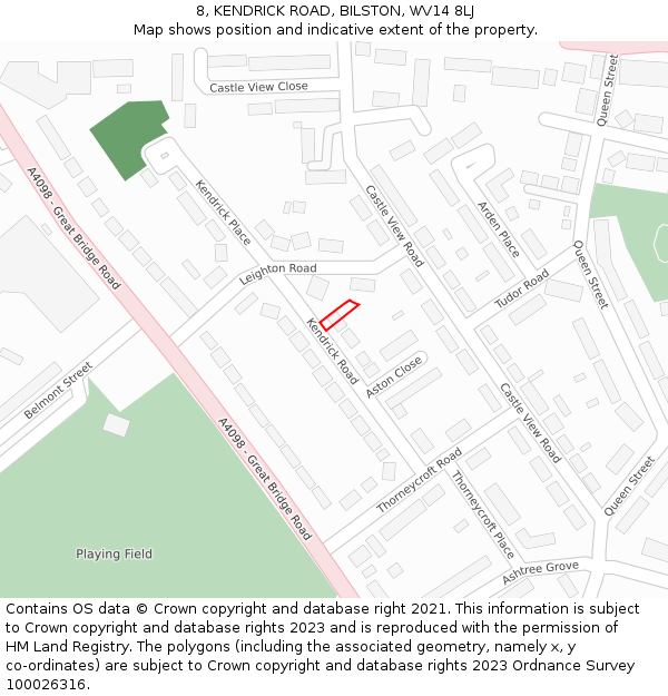 8, KENDRICK ROAD, BILSTON, WV14 8LJ: Location map and indicative extent of plot