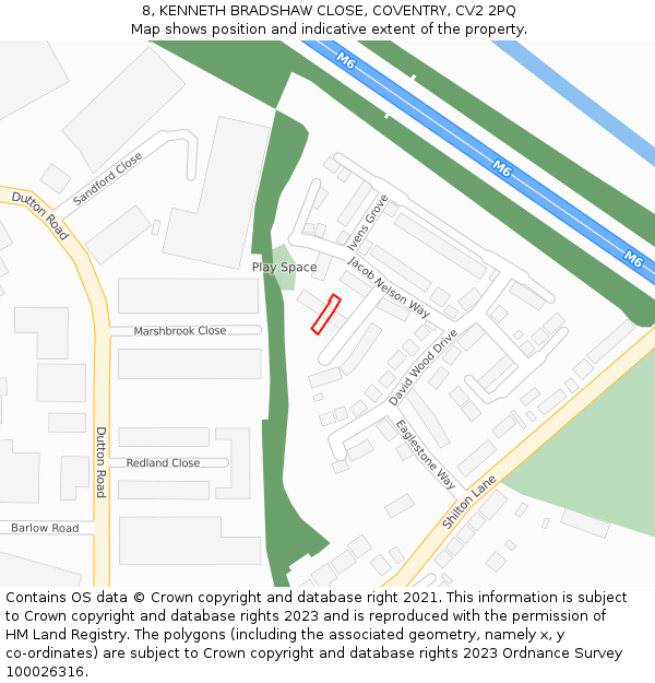 8, KENNETH BRADSHAW CLOSE, COVENTRY, CV2 2PQ: Location map and indicative extent of plot