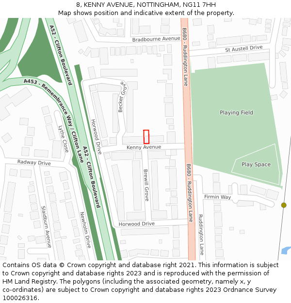 8, KENNY AVENUE, NOTTINGHAM, NG11 7HH: Location map and indicative extent of plot