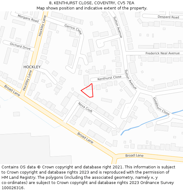 8, KENTHURST CLOSE, COVENTRY, CV5 7EA: Location map and indicative extent of plot