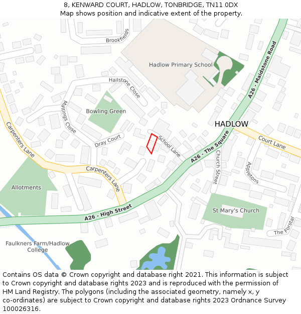 8, KENWARD COURT, HADLOW, TONBRIDGE, TN11 0DX: Location map and indicative extent of plot