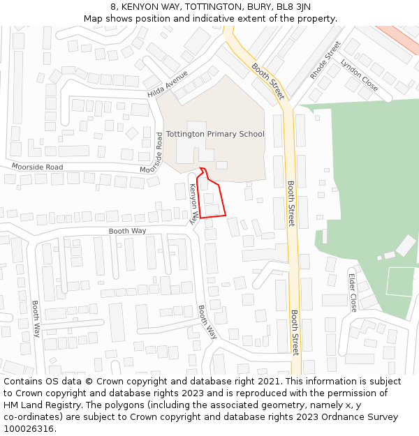 8, KENYON WAY, TOTTINGTON, BURY, BL8 3JN: Location map and indicative extent of plot