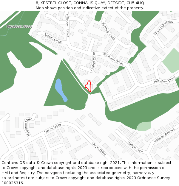 8, KESTREL CLOSE, CONNAHS QUAY, DEESIDE, CH5 4HQ: Location map and indicative extent of plot