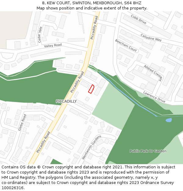8, KEW COURT, SWINTON, MEXBOROUGH, S64 8HZ: Location map and indicative extent of plot