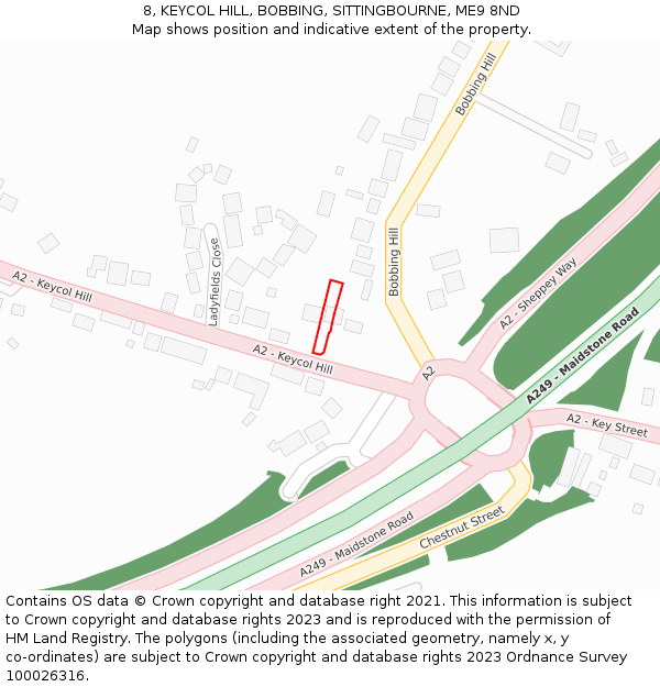 8, KEYCOL HILL, BOBBING, SITTINGBOURNE, ME9 8ND: Location map and indicative extent of plot