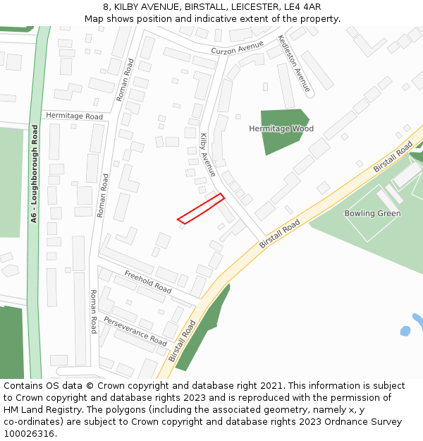 8, KILBY AVENUE, BIRSTALL, LEICESTER, LE4 4AR: Location map and indicative extent of plot