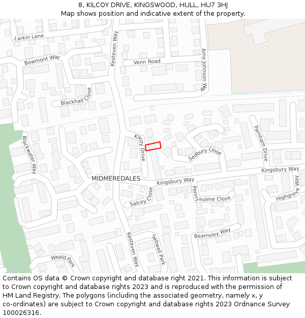 8, KILCOY DRIVE, KINGSWOOD, HULL, HU7 3HJ: Location map and indicative extent of plot