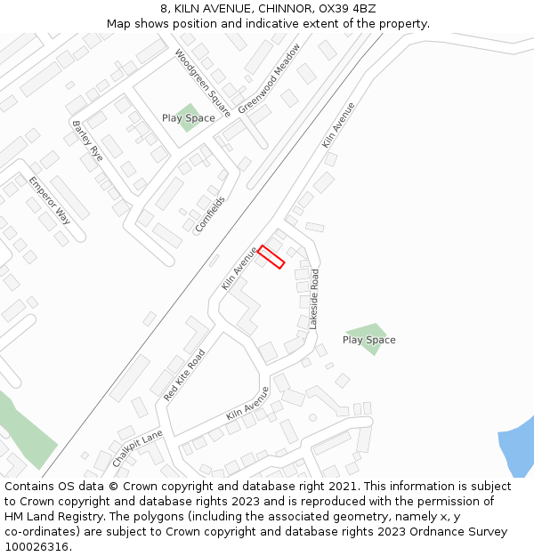 8, KILN AVENUE, CHINNOR, OX39 4BZ: Location map and indicative extent of plot