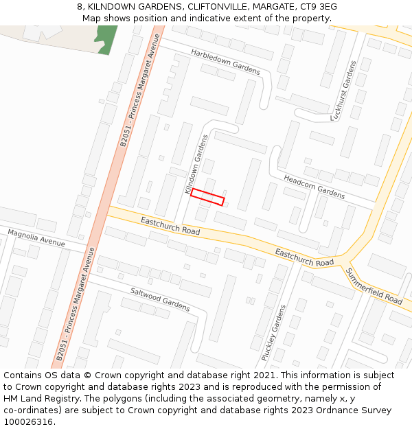 8, KILNDOWN GARDENS, CLIFTONVILLE, MARGATE, CT9 3EG: Location map and indicative extent of plot