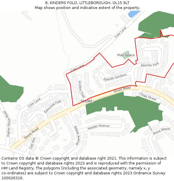8, KINDERS FOLD, LITTLEBOROUGH, OL15 9LT: Location map and indicative extent of plot
