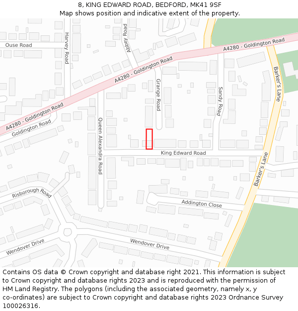 8, KING EDWARD ROAD, BEDFORD, MK41 9SF: Location map and indicative extent of plot