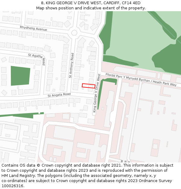 8, KING GEORGE V DRIVE WEST, CARDIFF, CF14 4ED: Location map and indicative extent of plot