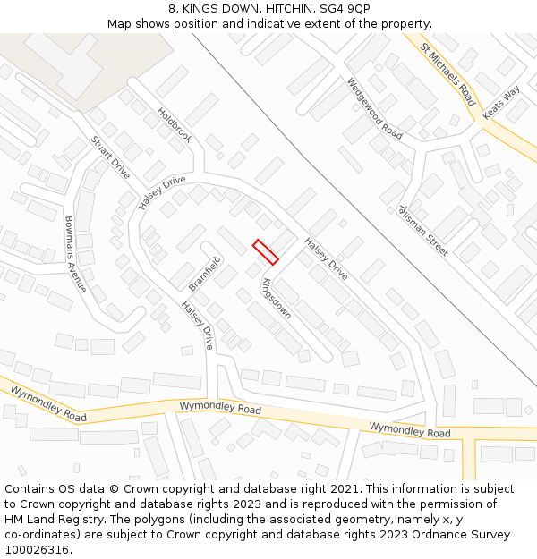 8, KINGS DOWN, HITCHIN, SG4 9QP: Location map and indicative extent of plot