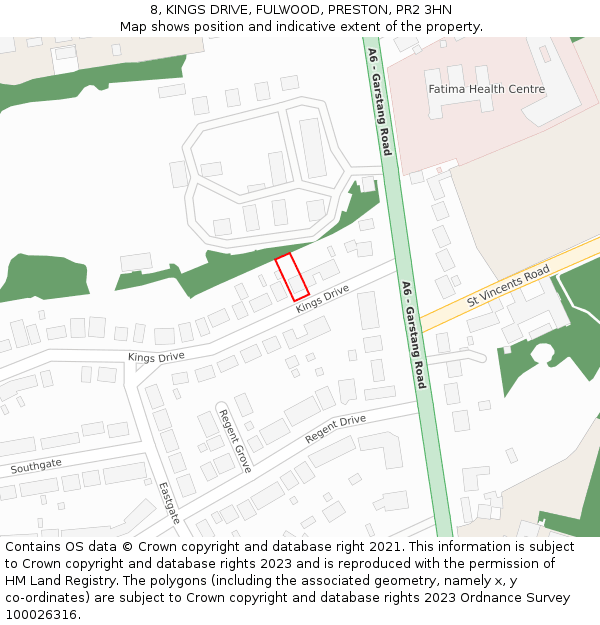 8, KINGS DRIVE, FULWOOD, PRESTON, PR2 3HN: Location map and indicative extent of plot