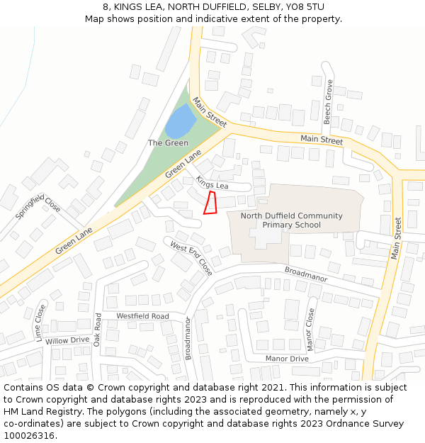 8, KINGS LEA, NORTH DUFFIELD, SELBY, YO8 5TU: Location map and indicative extent of plot