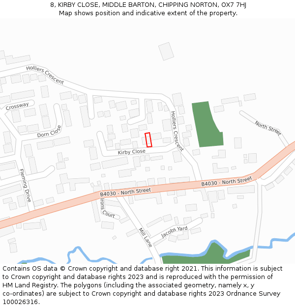 8, KIRBY CLOSE, MIDDLE BARTON, CHIPPING NORTON, OX7 7HJ: Location map and indicative extent of plot