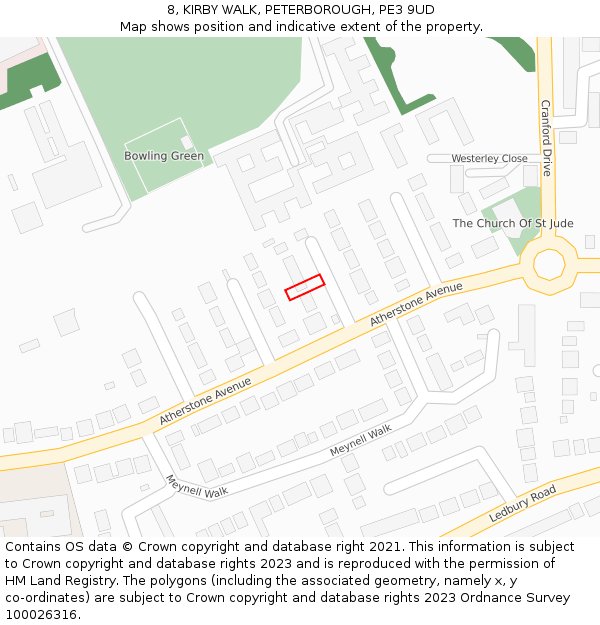 8, KIRBY WALK, PETERBOROUGH, PE3 9UD: Location map and indicative extent of plot