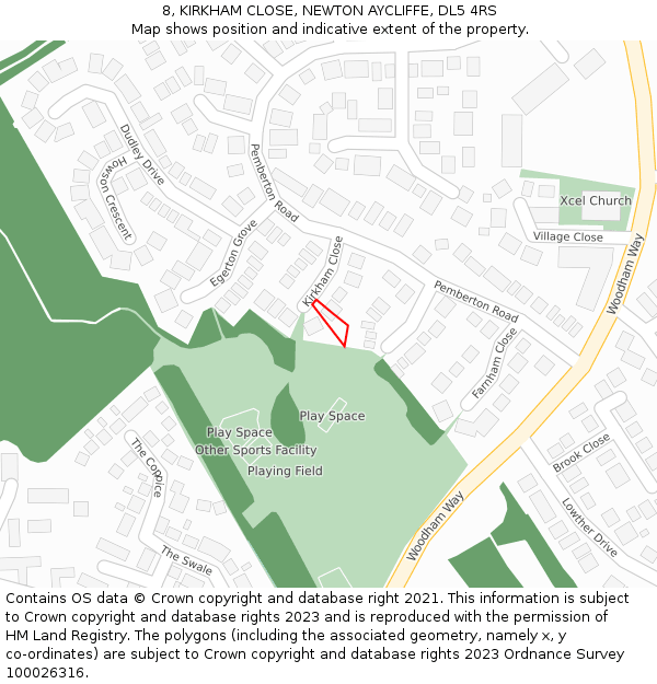 8, KIRKHAM CLOSE, NEWTON AYCLIFFE, DL5 4RS: Location map and indicative extent of plot