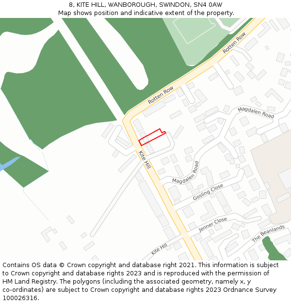 8, KITE HILL, WANBOROUGH, SWINDON, SN4 0AW: Location map and indicative extent of plot