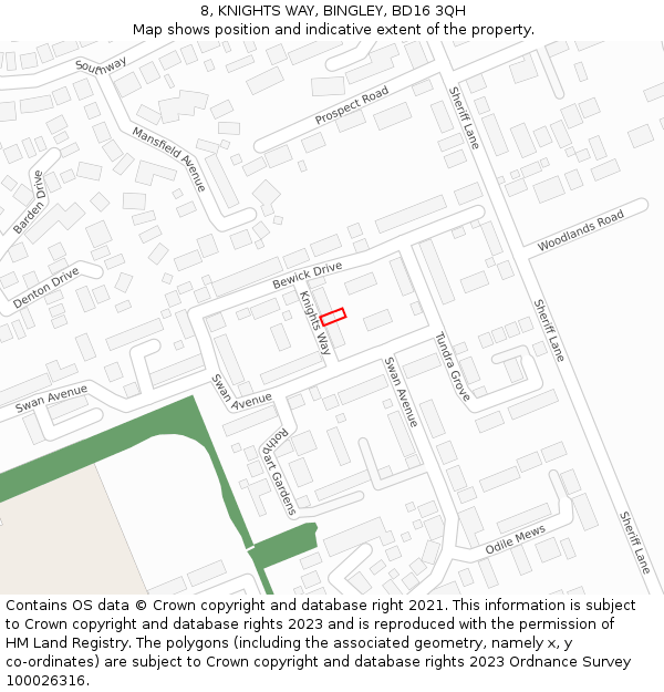 8, KNIGHTS WAY, BINGLEY, BD16 3QH: Location map and indicative extent of plot