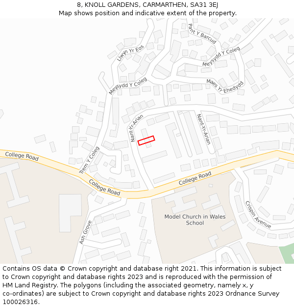 8, KNOLL GARDENS, CARMARTHEN, SA31 3EJ: Location map and indicative extent of plot