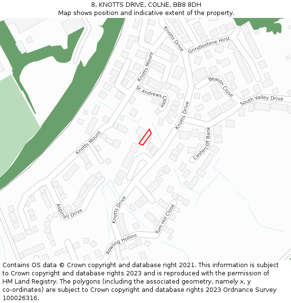 8, KNOTTS DRIVE, COLNE, BB8 8DH: Location map and indicative extent of plot