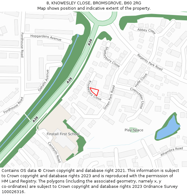 8, KNOWESLEY CLOSE, BROMSGROVE, B60 2RG: Location map and indicative extent of plot