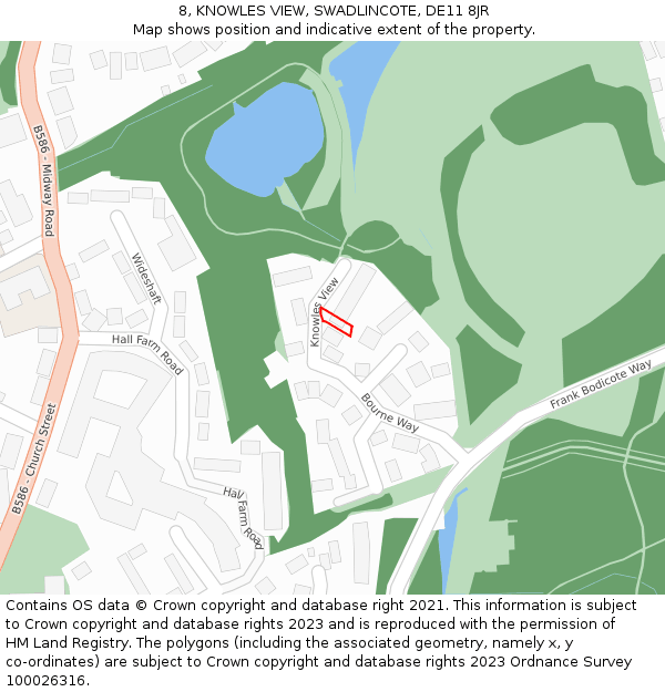 8, KNOWLES VIEW, SWADLINCOTE, DE11 8JR: Location map and indicative extent of plot