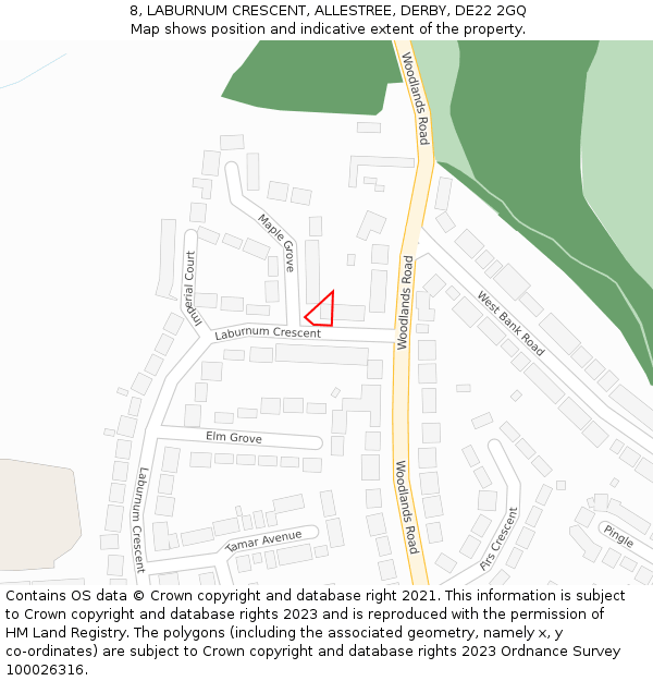 8, LABURNUM CRESCENT, ALLESTREE, DERBY, DE22 2GQ: Location map and indicative extent of plot