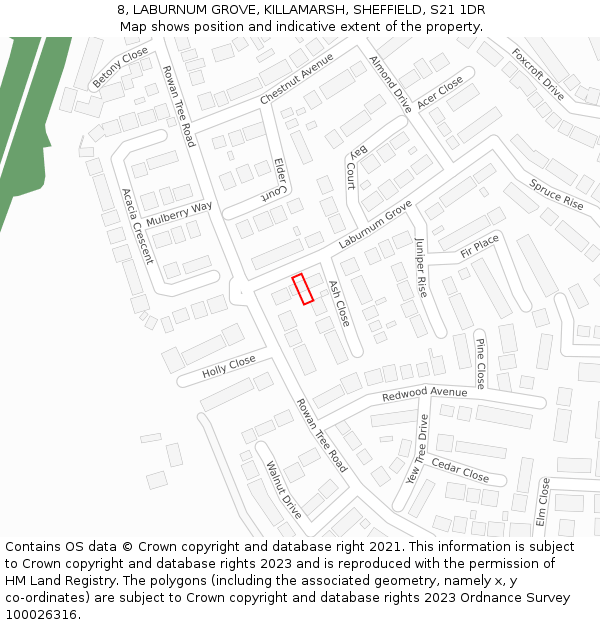 8, LABURNUM GROVE, KILLAMARSH, SHEFFIELD, S21 1DR: Location map and indicative extent of plot