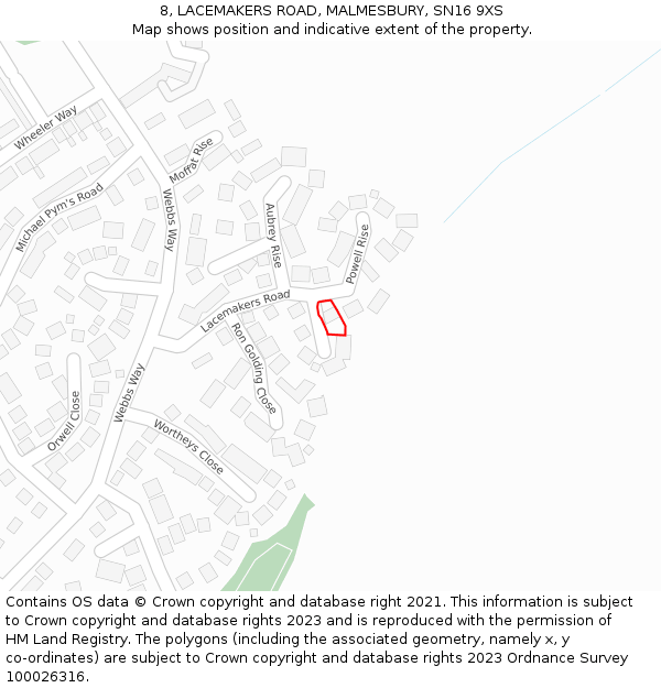 8, LACEMAKERS ROAD, MALMESBURY, SN16 9XS: Location map and indicative extent of plot