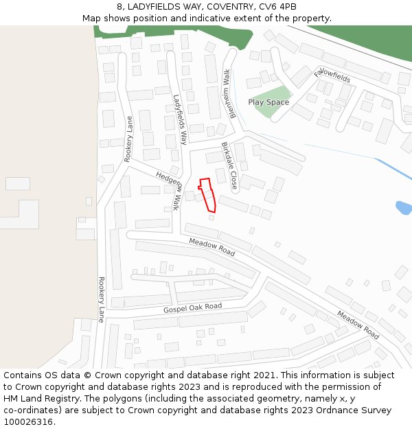 8, LADYFIELDS WAY, COVENTRY, CV6 4PB: Location map and indicative extent of plot