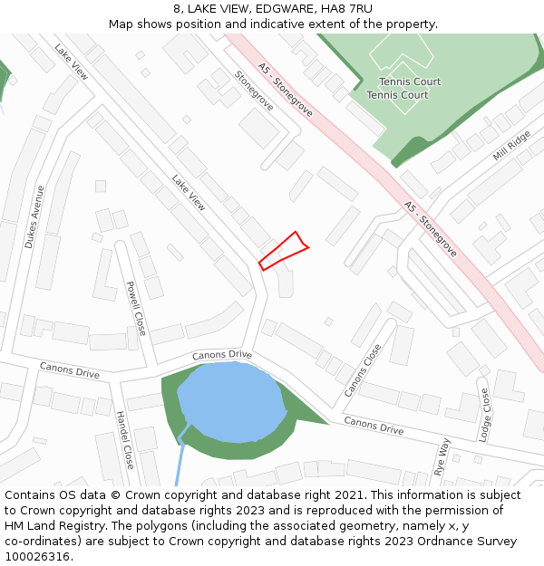 8, LAKE VIEW, EDGWARE, HA8 7RU: Location map and indicative extent of plot