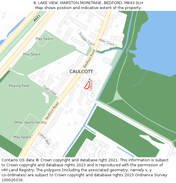 8, LAKE VIEW, MARSTON MORETAINE, BEDFORD, MK43 0LH: Location map and indicative extent of plot