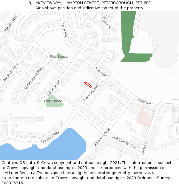 8, LAKEVIEW WAY, HAMPTON CENTRE, PETERBOROUGH, PE7 8FG: Location map and indicative extent of plot