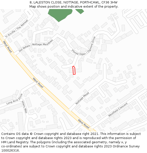 8, LALESTON CLOSE, NOTTAGE, PORTHCAWL, CF36 3HW: Location map and indicative extent of plot