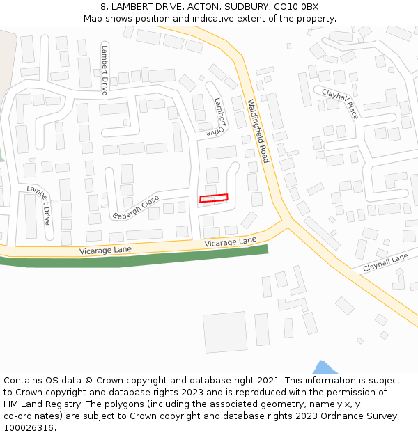 8, LAMBERT DRIVE, ACTON, SUDBURY, CO10 0BX: Location map and indicative extent of plot