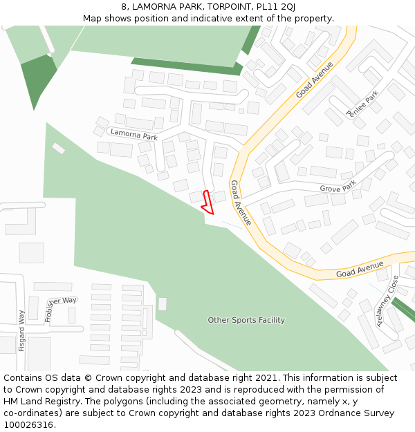 8, LAMORNA PARK, TORPOINT, PL11 2QJ: Location map and indicative extent of plot