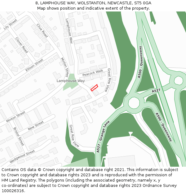 8, LAMPHOUSE WAY, WOLSTANTON, NEWCASTLE, ST5 0GA: Location map and indicative extent of plot