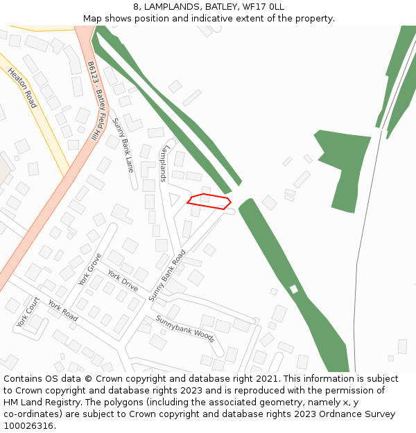 8, LAMPLANDS, BATLEY, WF17 0LL: Location map and indicative extent of plot