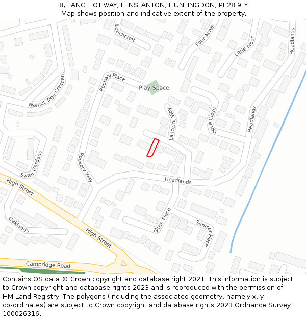 8, LANCELOT WAY, FENSTANTON, HUNTINGDON, PE28 9LY: Location map and indicative extent of plot